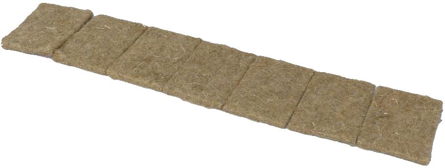 Sieben zusammenhängende Hanfpads als vorgestanzte Reihe